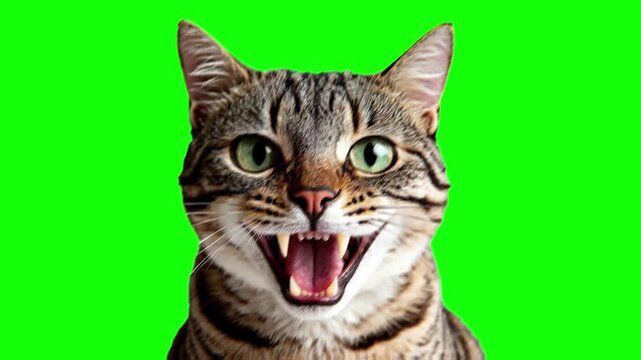 Angry Cat Shouting Face Meme Template on Green Screen Background for Viral Social Media Videos