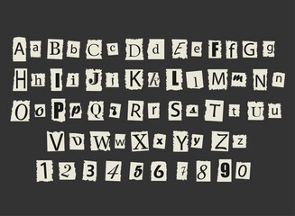 Black white cutout alphabet font vector set