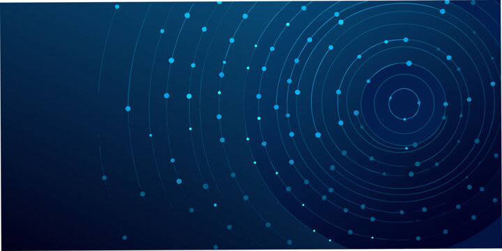 Abstract blue background with concentric circles and connected dots pattern