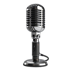 Fototapeta premium Shiny chrome vintage microphone, on black background, isolated