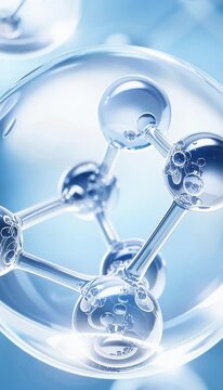 bstract 3D molecular structure with transparent spheres on a blue background