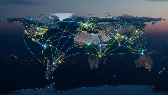 Global Network Connections World Map.
