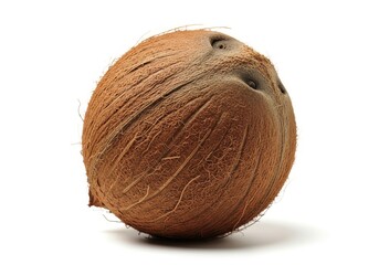 Whole, brown, hairy tropical fruit rests against a clean white background