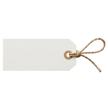Blank paper tag with string, isolated on transparent background