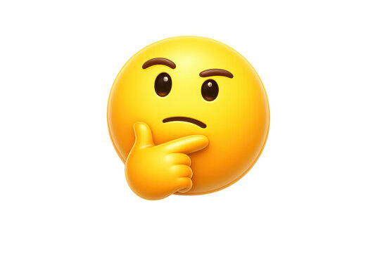 Thinking face emoji with hand on chin illustrating thought, reflection, skepticism, questioning, or confusion on transparent background