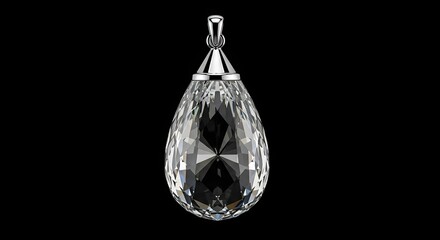 A sparkling crystal pendant shines brightly against a dark background with silver accents.