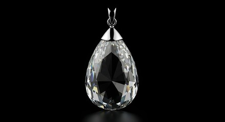 Sparkling Crystal Teardrop Pendant Shines on Black Background