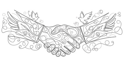 Handshake Between Abstract Wings and Hands in Swirl Design