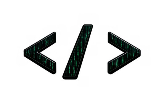 Html tag symbols representing coding, programming, web development, and digital technology on a transparent background - Powered by Adobe