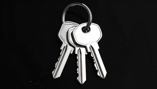 Assorted keys on keyring with skeleton and tubular keys over dark checkered background.