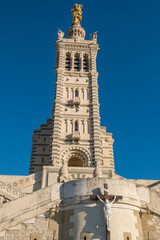 Notre Dame de la Garde or Our Lady of the Guard church at sunset, southern France