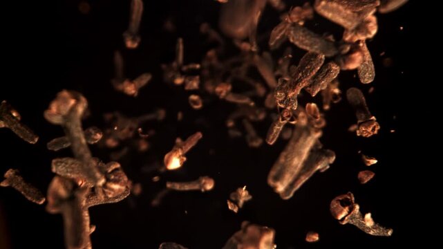 Super slow motion clove spices . Filmed on a high-speed camera at 1000 fps. High quality FullHD footage