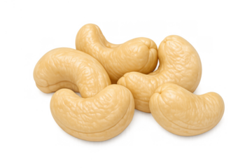 Cashew nuts piled, showing organic raw kernels for healthy eating and vegetarian diets on transparent background