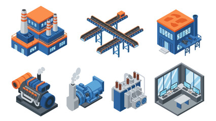 Naklejka premium Industrial Factory Buildings and Equipment Icons.