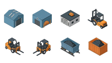 Warehouse Equipment and Storage Containers Icons.