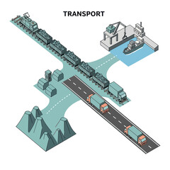 Isometric Transport Infrastructure with Road Rail and Sea.