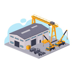 Industrial Warehouse with Crane and Equipment.