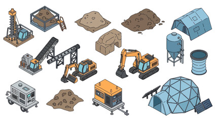 Construction Equipment and Machinery Set Isometric Icons.