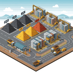 3D Isometric Recycling Plant Facility Infrastructure.