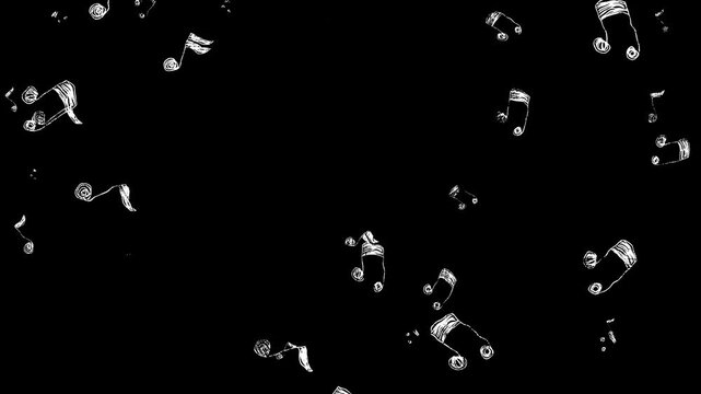 Music Notes Doodle Style. Hand-drawn musical notes motion. Simple hand drawn notes in doodle style, Music note animation doodle. Hand drawn music note, sound symbol in chalk crayon sketch style