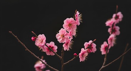 Pink cherry blossoms bloom on a tree branch against a dark background Image_fx - 2025-10-19T160329.325