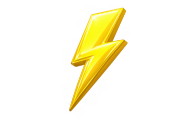 Yellow glossy 3d lightning bolt icon representing electricity, energy, power, speed, charging, and danger