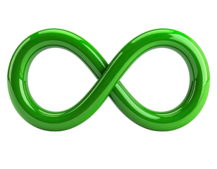 Glossy, emerald-green infinity symbol against a black background
