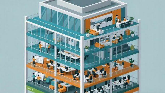 Isometric Office Building Illustration - A Modern Workspace Concept.