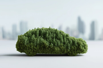 Fototapeta premium Car silhouette made of green foliage symbolizes eco-friendly electric mobility.