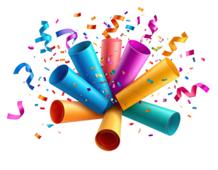 Vivid illustration of colorful party streamers and confetti exploding