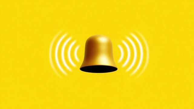 A Vibrant Golden Bell Emitting Sound Waves Against a Bright Yellow Background, Symbolizing Notification Alerts and Communication in Digital Environments