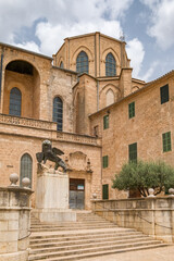 Bronze statue of the Lion of Saint Mark near church in Sineu Mallorca