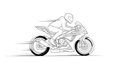 Sports Car Outline Drawing with Spoiler on Isolated White Background