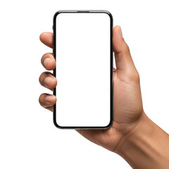 Hand holding smartphone isolated on transparent background