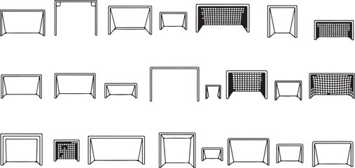 Collection of soccer goals and nets in various sizes