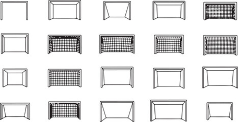 Collection of soccer goal outlines and nets football goal