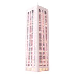 Isolated skyscrapers with sleek glass walls design concept. Modern skyscraper with unique pink design glowing at sunset.