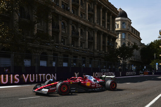 BAKU, AZERBAIJAN - SEPTEMBER 19, 2025: Monegasque driver Charles Leclerc competes in his Scuderia Ferrari car during the Formula 1 Azerbaijan Grand Prix