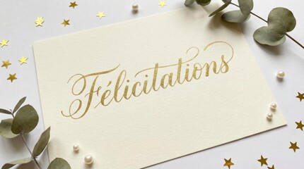 F&eacute;licitations Gold Calligraphy French Celebration Background