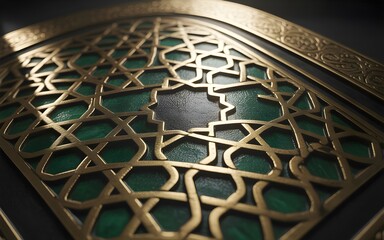 Intricate Islamic Geometric Pattern in Gold and Teal Close-Up Ornamental Design