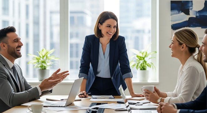 Business team collaborative meeting in a bright office environment - Powered by Adobe