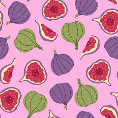 Seamless pattern with figs and halves. Vector graphics.