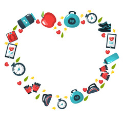 fitness equipment love pattern border decoration