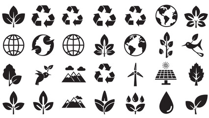 Collection of eco friendly and nature conservation vector icons set