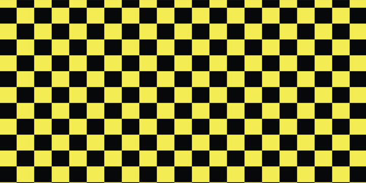 Black and yellow chess pattern. Checkerboard seamless vector illustration. Abstract checkered checkerboard for game. Grid geometric rectangle shape. Race flag. Retro mosaic floor.
