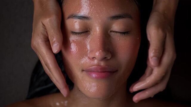 Closeup medium shot of a client enjoying a hydrotherapy facial featuring gentle microcurrent technology stimulating facial muscles for enhanced skin tone.
