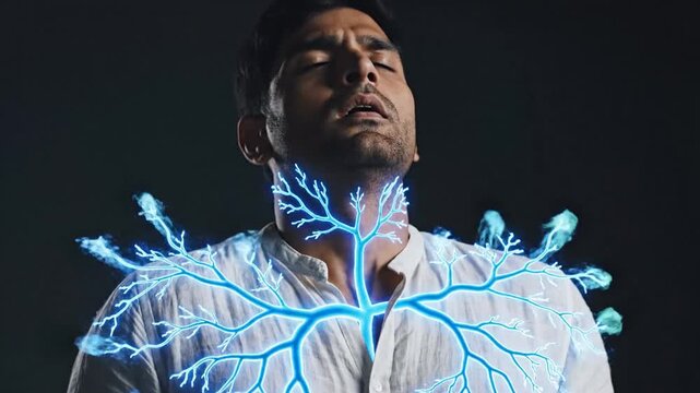 Detailed medical diagram illustrating vagus nerve neural activation showing the transition from sympathetic fight or flight tension to parasympathetic rest and digest tranquility state.