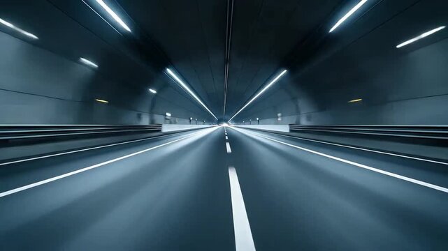Abstract view of a road tunnel with blurred motion and dynamic perspective.