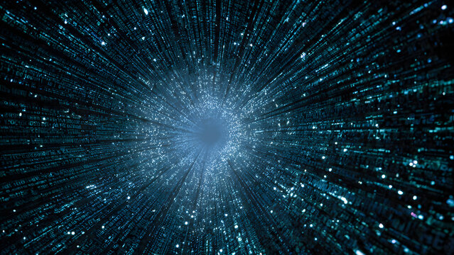 Network tunnel made of glowing codes