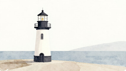 A minimalist watercolor painting of a solitary lighthouse set against a subtle coastal seascape © Creative Listing